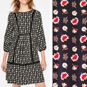 Boden Luna Black Red Pink Fall Floral Print Boho Prairie Dress